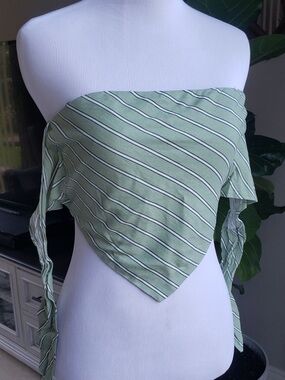 Zara - Striped Light Green Off-Shoulder Bandana Top
